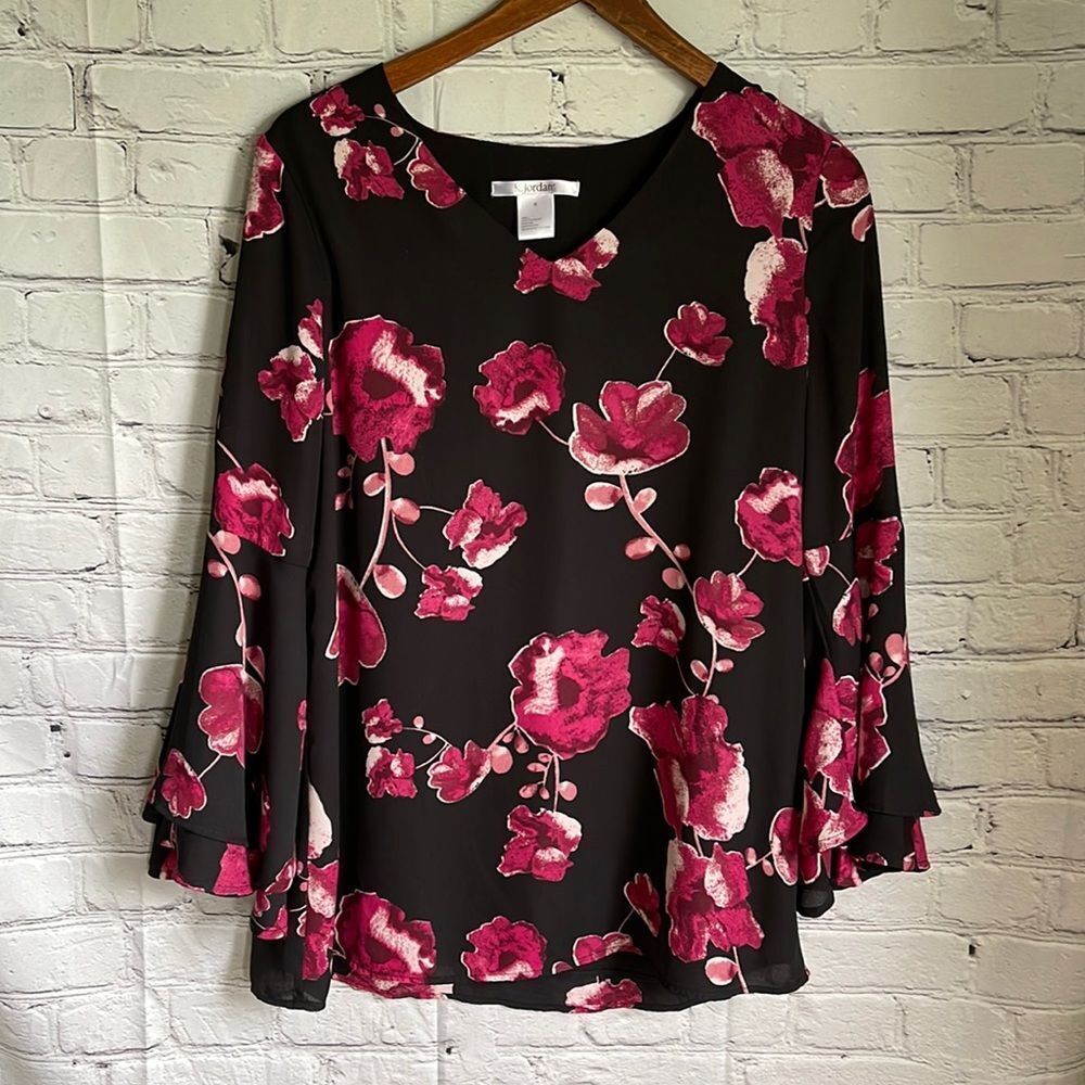 K. Jordan Black & Pink Floral Print Blouse Size S